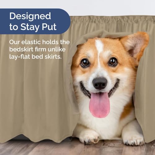 Image of Bed Skirt - Wrap Around Dust Ruffle Bed Frame Cover with Easy Fit Elastic Strap, Single Size 18 Drop, Microfiber Pleated, Machine Washable | Beige, (48inchx72inch)