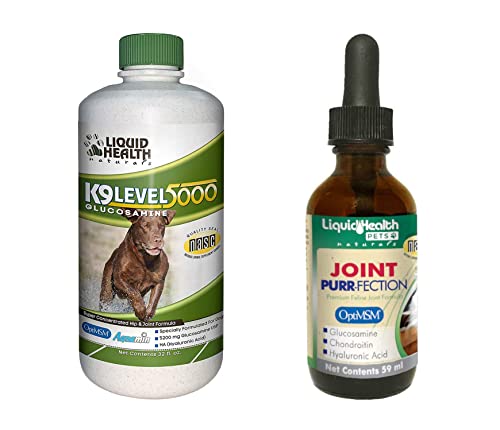 LIQUIDHEALTH Pets K9 Level 5000 Glucosamine Chondroitin for Dogs & Puppies & Joint Purr-Fection Hip & Joint Glucosamine Drops for Cats & Kittens - USA Made Pet Supplements for Joint Health & Mobility
