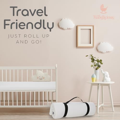 Waterproof Pack N Play Mattress Topper - Twin (38'' x 26'') | Roll Up Style - Breathable Soft Memory Foam - Portable Playard Mattress Topper - Baby Foam Playpen Mattresses - Plain White