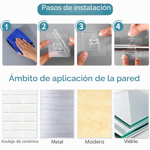 Miniatura 5 de 12 Piezas Soporte Barra Cortina Sin Taladrar, Gancho Autoadhesivo Transparente Con Soportes Adhesivos Para Hogar, Sala De Estar, Baño, Dormitorio Fácil Instalación