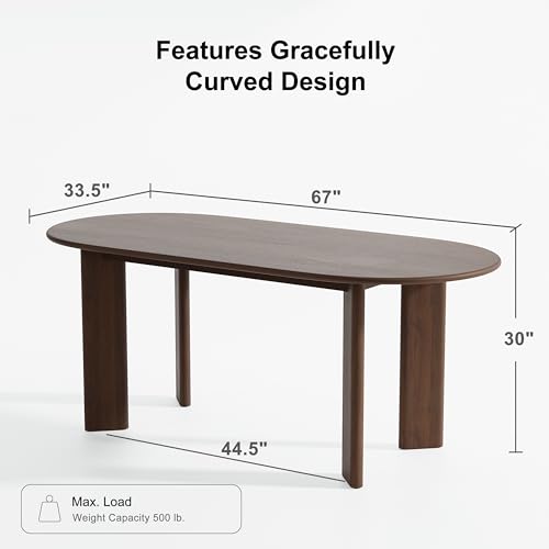 Image of Casaphoria 67 inch Farmhouse Dining Table for 6，Wood Oval Living Room Table, Modern Kitchen Table with Sturdy Base & Thickened Tabletop, Easy to Assembly & Clean, Walnut