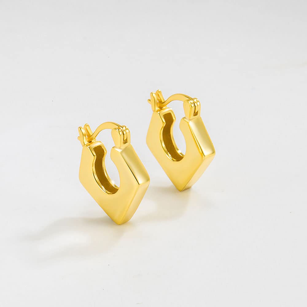 Pendientes de aro de rombo de geometría Gruesa de Plata de Ley para Mujer, Regalos de joyería encantadores de Trabajo pequeño de Alto Sentido