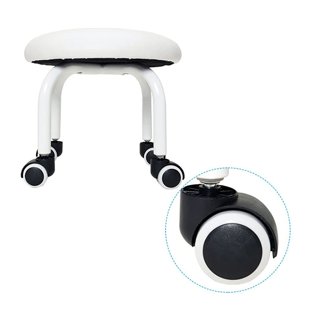 Sgabello Pedicure Bianco,Sedile Mobile,Sgabello Basso con Ruote,Sgabelli Piccoli per Manicure Spa,Panca Rotonda Girevole Senza Schienale per Adulti,Alta 27 cm