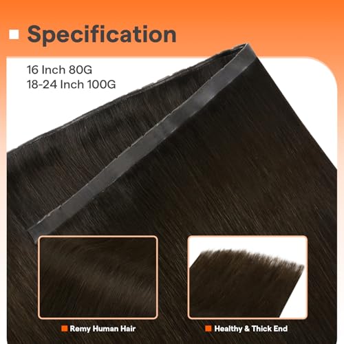 Image of Full Shine Butterfly Weft Hair Extensions 18 Inch 100G Dark Brown | Invisible Pu Hole Weft, Straight Hand Tied Extensions, Dark Brown, Remy Human Hair, Office Styling