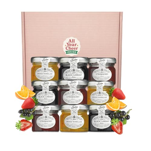 All Year Cheer Mini Jam Gift Set Assorted Luxury Fruit Preserves with Strawberry Blackcurrant Orange Marmalade and Mixed Fruit Flavours Letterbox Friendly Food Hamper for All Occasions UK