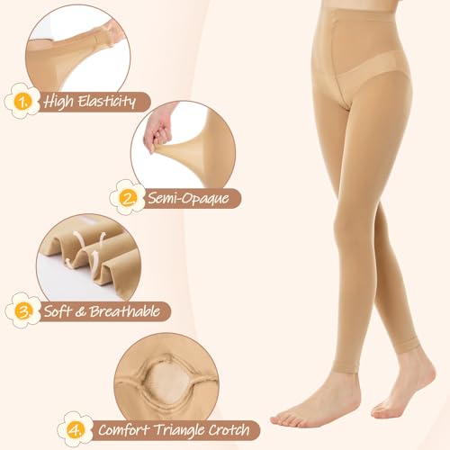 MANZI Footless Tights for Girls 2 Pairs Ultra Soft Semi Opaque Ballet Tights Dance Leggings Kids 4-14t3