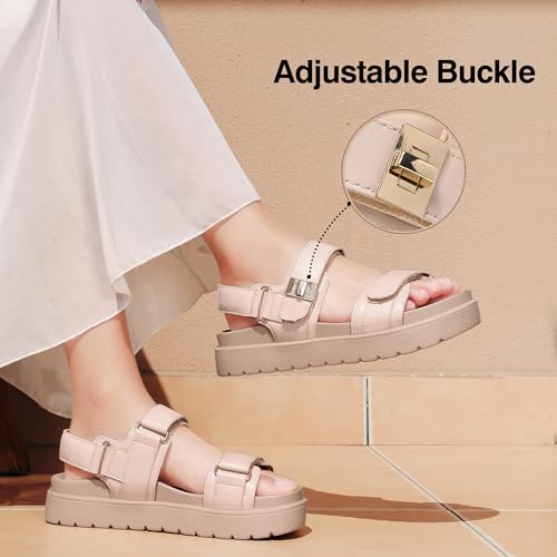 Image of Women's Platform Sandals Slip on Comfort Adjustable Double Strap Sandal for Women Leather Footbed