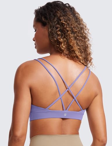 Image of CRZ YOGA Butterluxe V Neck Strappy Sports Bras | Light Support, Removable Pads, Yoga, Extremely Soft, Criss Cross Back, Spaghetti Straps, for Women