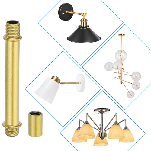 Image of PATIKIL Straight Pipe Lamp Stems Rod Kit, 6 Set M10 Carbon Steel 60mm(2.36 inch) Long Double End Thread Rod with Coupling Nuts Sleeve Connector for Table Lamps Chandeliers, Gold Tone