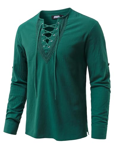 Image of JOGAL Mens Renaissance Shirt Medieval Pirate Viking Halloween Costume Gothic Steampunk Retro Long Sleeve Lace Up Shirts