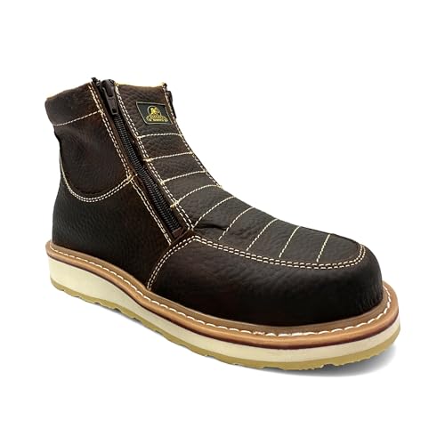 Mens Leather Moc Toe Double Zipper Soft Toe Work Boot