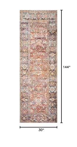 Loloi Layla Collection LAY-02 Spice/Marine 2'-6" x 12'-0" .13" Thick Runner Rug, Soft, Durable, Vintage Inspired, Distressed, Low Pile, Non-Shedding, Easy Clean, Printed, Living Room Rug