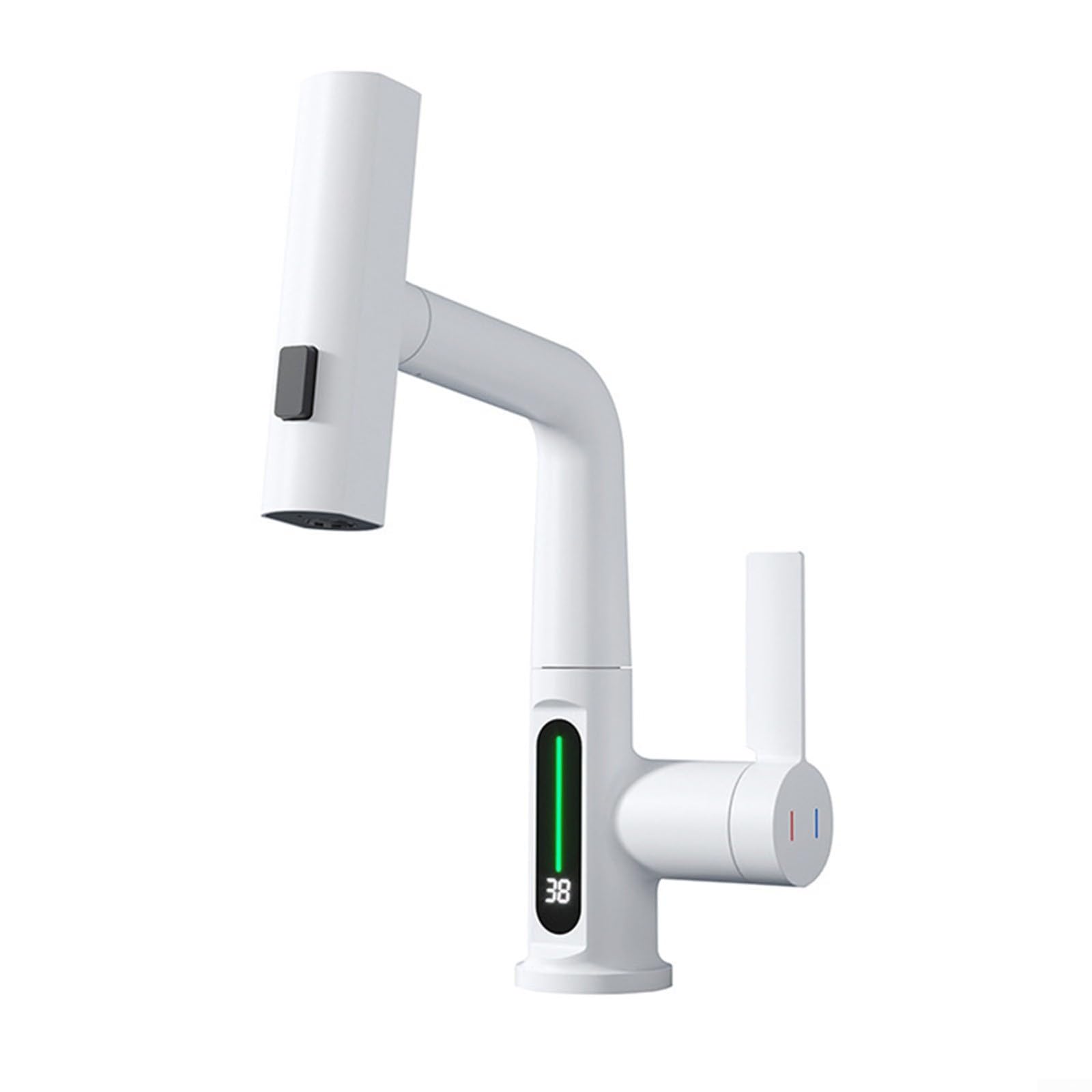 Grifo de cocina extraíble con sensor de temperatura giratorio de 360 grados, grifo mezclador de latón para baño, lavandería, RV, blanco (blanco)