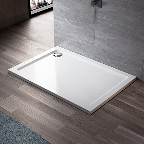 ELEGANT Rectangular 1200 x 700 x 40 mm Stone Shower + Waste Trap Tray for Bathroom Shower Enclosure Wetroom Rectangle Slimline Shower Cubicle Base