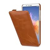 STILGUT UltraSlim Hülle Hülle Leder-Tasche für Huawei Honor 7X. Dünnes Flip-Hülle vertikal klappbar aus Echtleder für das Huawei Honor 7X, Cognac