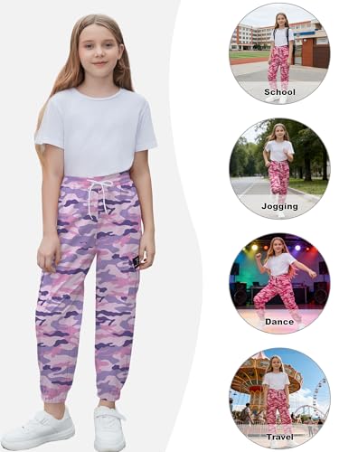Image of Cromoncent Girls & Womens Camo Print Cargo Pants Outdoor Lightweight Jogger Baggy Pants, 6 Years - XX-Large