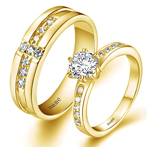 S925/10K 14K 18K Gold Couple Ring Sets, Round Cut Moissanite