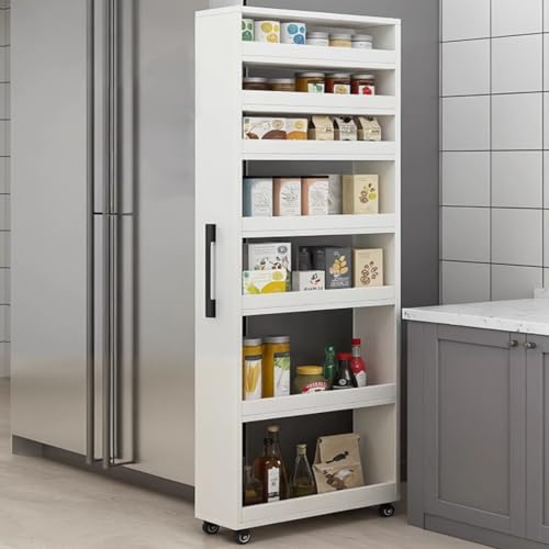 Carrito de almacenamiento delgado con ruedas de 7 niveles, estante estrecho para especias de cocina con ruedas, ahorra espacio, madera maciza para comedor y despensa, carrito utilitario versátil
