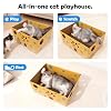 Pawise Heavy Duty Cardboard Cat Scratcher Box with 2 Refillable Scratcher Pads & Peekaboo Holes Large Cat Scratch Box for Indoor Cats + Bonus Cat Toy Wand