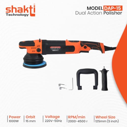 Image of Shakti Technology DAP-15 Dual Action Polisher 1000W Electric Car Polisher 15MM Orbit with D-Handle 2000-4500 RPM with 125MM(5Inch) Wheel Size, Disk Ideal for Cars, SUV, Boats & Tiles Polishing