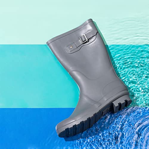 NORTY Waterproof Rain Boots for Women Size 10, Mid Calf Rain Shoes, Slip-Resistant, Comfortable Rainboots, Stylish Outdoor Garden Boots, Matte Charcoal, 11.25" Shaft