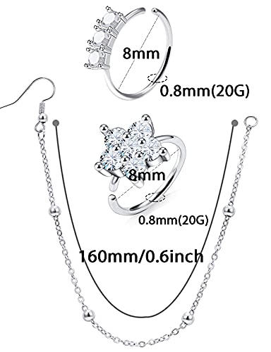 Nose Rings Hoop Chain Septum Ring CZ Diamonds Surgical Stainless Steel Nose to Ear Ring Body Jewelry, Rose Gold and Silver Tone4