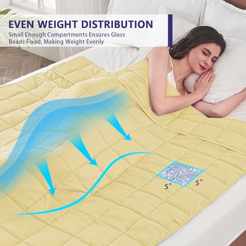Image of yescool Weighted Blanket for Adults (15 lbs, 48 inch x 72 inch, Yellow) Cooling Heavy Blanket for Sleeping Perfect for 160-180 lbs, Twin Size Breathable Blanket with Premium Glass Bead, Machine Washable