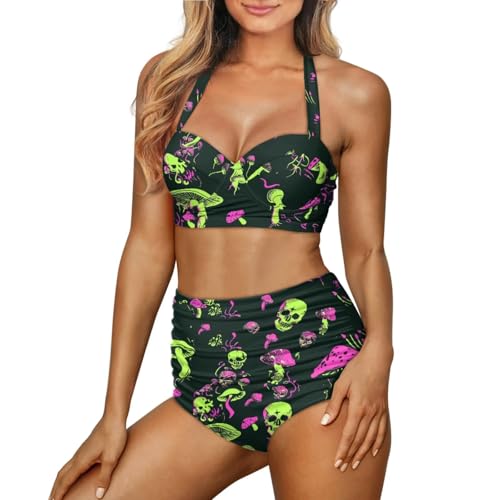 Skull Print Swimsuit Bikini Set for Women with Swim Cover up Wrap Sarong Bathing Suit Beach Outfit2
