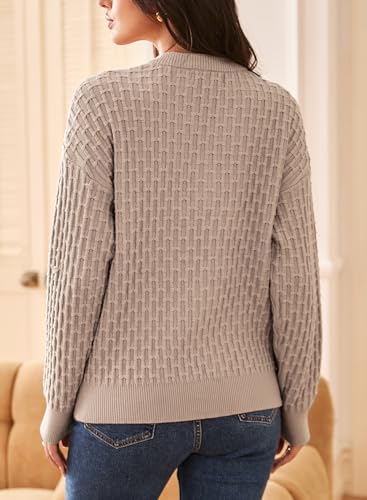 Dokotoo Womens Sweaters 2025 Casual Long Sleeve Henley Shirts V Neck Textured Button Fall Sweater Loose Fit Jumper Tops2