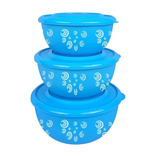 Image of Microwave Safe Stainless Steel Food Storage Container with Lid | Euro Mixing Bowl Set for Kitchen | 500ml, 800ml, 1250ml | Pack of 3 | Leak-Proof (Classic Blue Spiral 3)