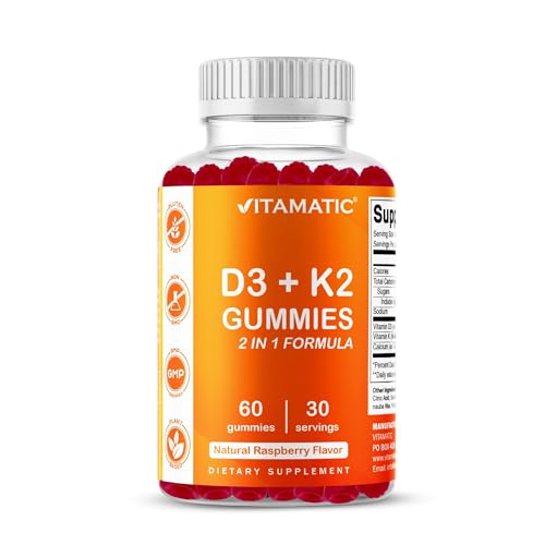 Vitamatic Vitamin D3 + K2 Gummies &ndash; 60 Count | Supports Bone, Heart & Immune Health &ndash; Promotes...