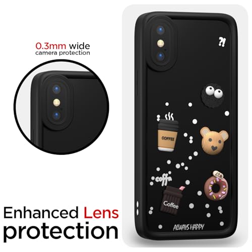 Image of Pikkme Bumper Case for iPhone X /Xs | Cute Fun Cartoon 3D Bear Silicone Full Body Protection Back Cover (Black)