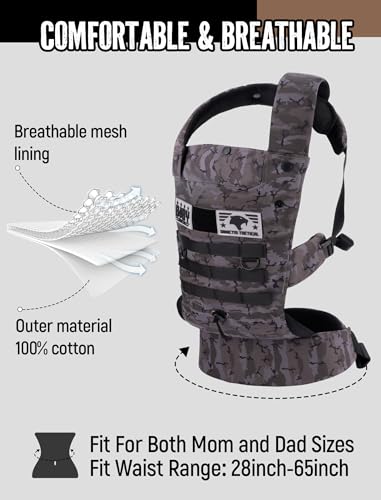 Image of Ergonomic Lumbar Support Baby Carrier for Infants to Toddlers (8-33 lbs), Cozy and Lightweight Military Baby Carrier for Plus Size Parents-Black Camo