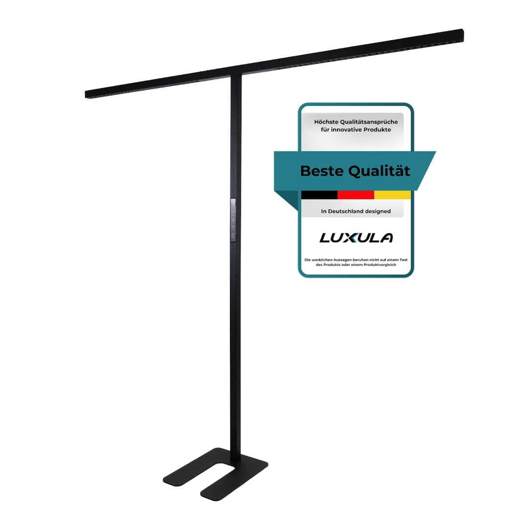 LUXULA Büro Stehleuchte LED Up/Down - Stehlampe Büro für Schreibtisch Homeoffice, dimmbar per Touch - 90W 5000lm, 4000K Neutralweiß, UGR<16 blendarm, CRI 98 farbtreu, Automatikdimmung, Schwarz