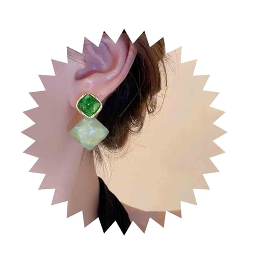 Inilbran Pendientes Boho Piedra Lunar Oro Opalo Piedra Lunar Pendientes Vintage Piedra Lunar Pendientes Cuadrados Esmalte Verde Tachuelas Pendientes Joyeria Para Mujeres Y Niñas