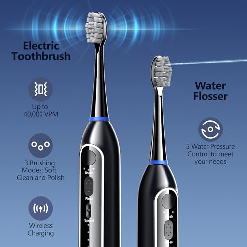 Image of Electric Toothbrush with Water Flosser Combo, 2-in-1 Flosses and Sonic Toothbrush, Flossing Toothbrush for Adults, Cordless Water Flosser for Home and Travel, Portable Travel Case Included