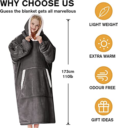 Oversized Hoodie Blanket Fluffy Fleece Blanket Hoodie Hooded Blanket Deep Pockets, Cozy Warm Fleece Sherpa Blanket, Gifts Adults Mom Wife Girlfriend Men