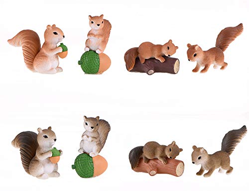 HoneyToys 8pcs Resin Mini Squirrels, Miniature Figurines, Fairy Garden Accessories, Fairy Garden Supplies, Fairy Garden Animals for Fairy Garden, Plant Pots, Bonsai Craft Decor