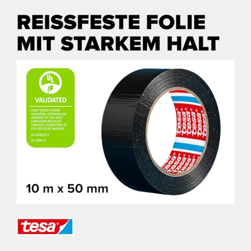 tesa extra Power Universal Gewebeband - Schwarz - 10 m x 50 mm – Ansicht 3