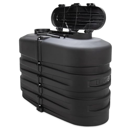 Camco RV Dual Propane Tank Cover - Measures 29.5W x 15.5D x 20.5H - Features Hinged Top Panel for Easy Access - Fits (2) 20lb Steel Tanks - Protects Tanks during Travel & Camping - Black (50504)
