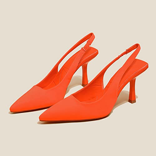 Women High-Heel Fabric Slingback Pumps Kitten Heel Pointed Toe Slip-On Back Strap Sandals Mules Court Shoes3