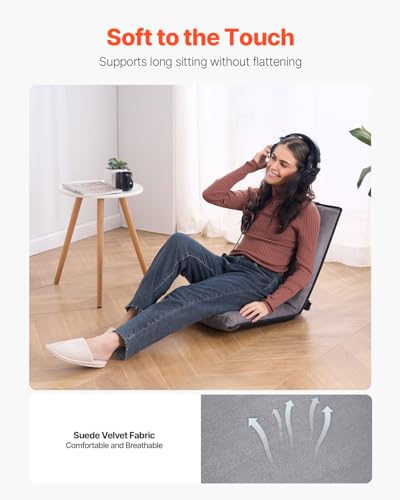 Image of VEVOR Floor Chair, 6-Position Adjustable Meditation Chair with Back Support, Folding Sofa Chair for Reading TV Watching and Gaming, Portable Floor Seat Lounge Sofa Chair for Kids Teens Adults, Gray