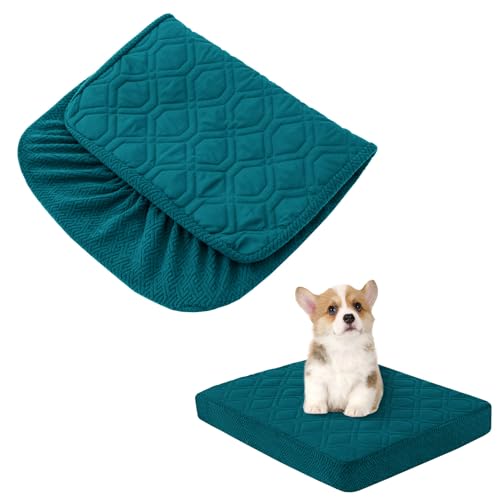 Dog Bed Covers Replacement Washable - Waterproof Dog Bed Covers Quilted, Water Absorbable Pet Puppy Bed Cover for Dog Cat, Cover Only 36Lx27Wx6H Inches Peacock Green