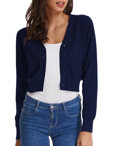 GRACE KARIN Long Sleeve Cropped Cardigan Sweaters for Women Lightweight Button Down V-Neck Open Front Bolero Shrug Jacket Deep Blue S GRACE KARIN Long Sleeve Cropped Cardigan Sweaters for Women Lightweight Button Down V-Neck Open Front Bolero Shrug Jacket Deep Blue S