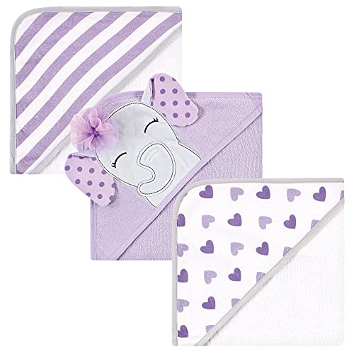 Image of Hudson Baby Unisex Baby Cotton Rich Hooded Towels, Purple Dots Pretty Elephant, One Size