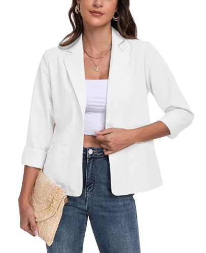 Blazer décontracté en lin femme veste légère d'été boutons revers et poches