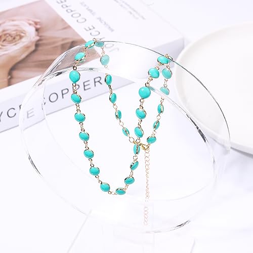 BVGA 5Pcs Dainty Gold Turquoise Necklaces for Women Boho Beaded Handmade Layered Chain Choker Necklace Set Jewelry Gifts4