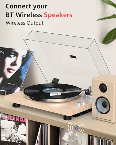 Image of Turntables Record Players Wireless Output Carbon Fiber Tonearm Aluminium Platter Belt-Drive LP Turn Tables Audio Phono RCA Line Out AT-3600L MM Cartridge Vintage Retro Pale Wood Walnut