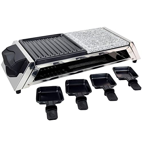 Syntrox Germany RAC-1200W-Genf Raclette aus Edelstahl Mit heißem Stein & 8 Pfännchen – Bild 3