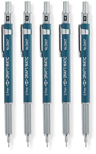Alvin Dm07 Draft-Matic Mechanical Pencil 0.7Mm; Knurled Stainless Steel Finger Grips, Rotating Lead Degree Windows, Cushion Points For Writing Control And Minimal Lead Breakage - Pack Of 5 #TOP10